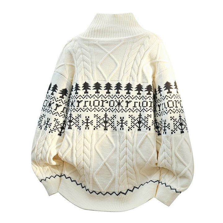 Damen nan gestrickter Norweger-Cardigan mit Stehkragen, Zopfmuster und aufgesetzten Taschen Drune