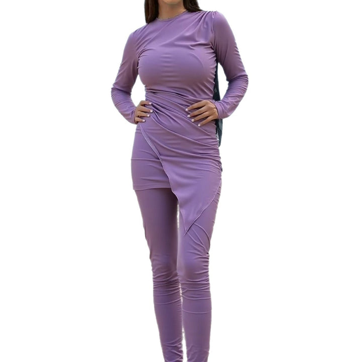 Damen Sportlicher Langarm-Badeanzug mit Wickeldesign Drune