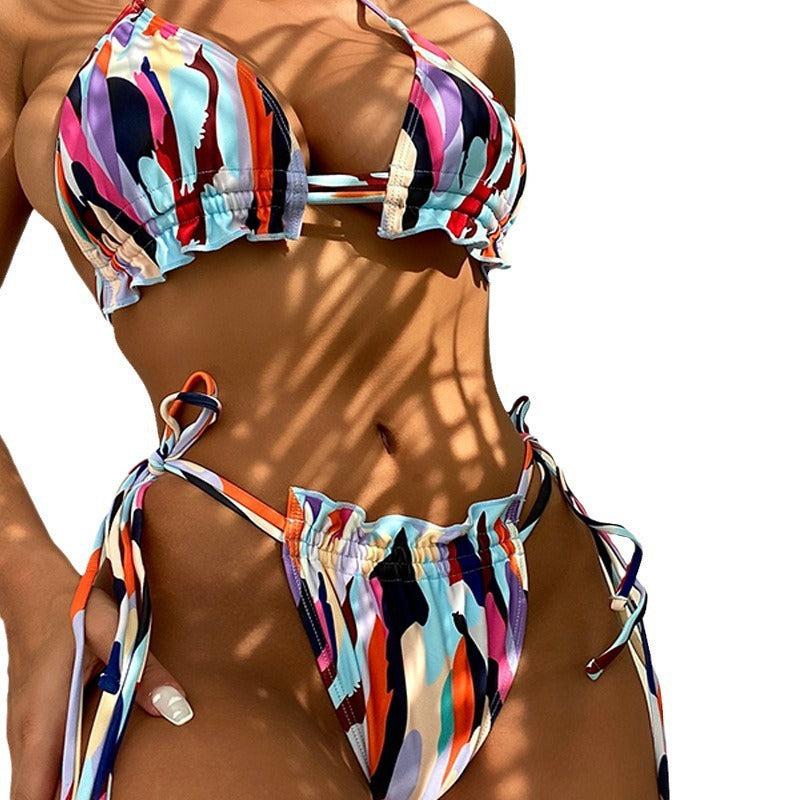 Damen Triangel-Bikini mit verstellbaren Trägern und Rüschendetails Drune