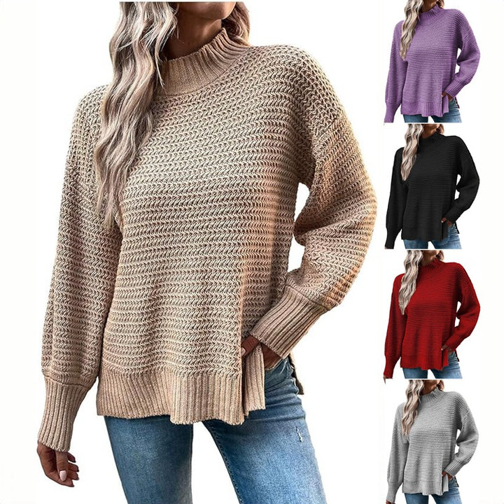 Damen Grobstrickpullover mit hohem Kragen und lässiger Passform Drune