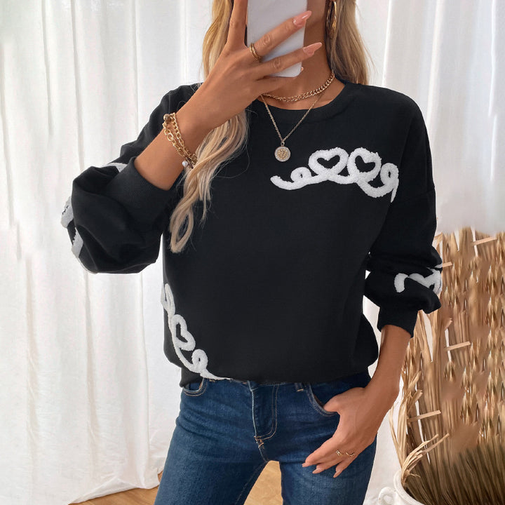 Damen Oversize-Sweatshirt mit Chenille-Herzapplikation und geripptem Saum Drune