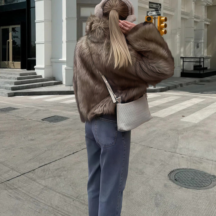 Damen Kunstpelzjacke mit luxuriösem Schnitt und voluminösen Ärmeln Drune