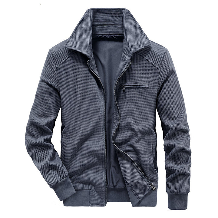 Herren Waffelstrick-Blouson mit Stehkragen, Reißverschluss und Brusttasche Drune