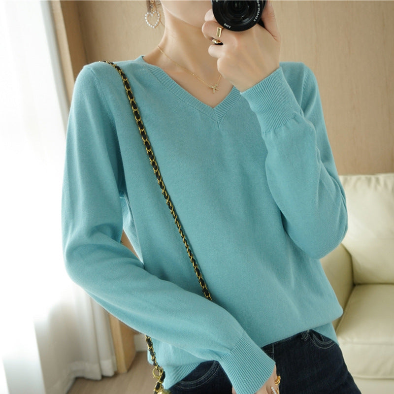 Damen Leichter V‑Ausschnitt Feinstrickpullover aus kaschmirweicher Baumwollmischung mit elastischen Rippbündchen Drune