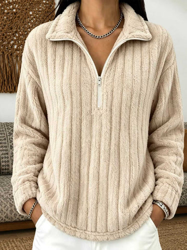 Damen Kuscheliger Plüsch-Halfzip-Pullover mit Stehkragen Drune