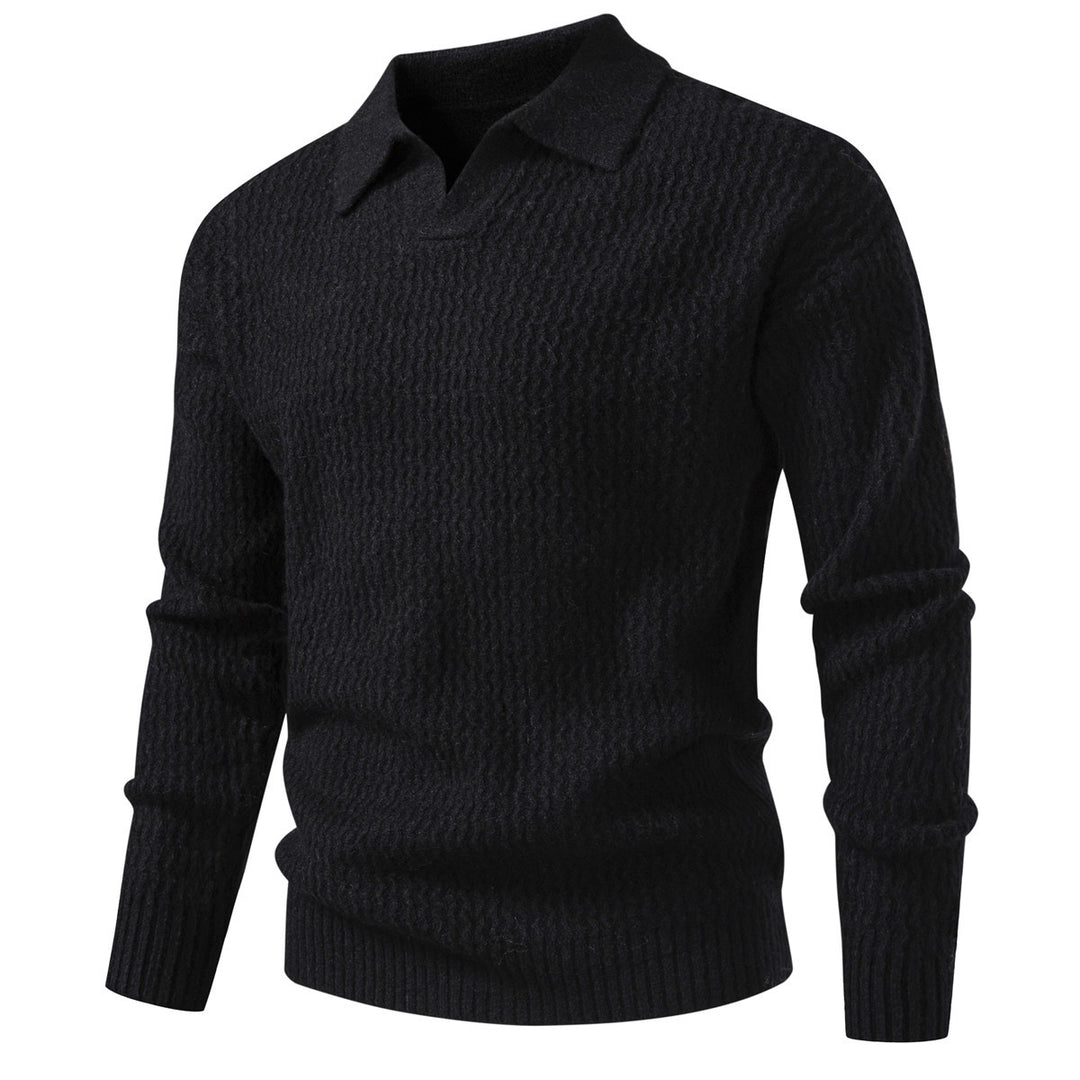 Herren Polokragen-Feinstrickpullover mit strukturierter Wellenoptik und geripptem Saum Drune