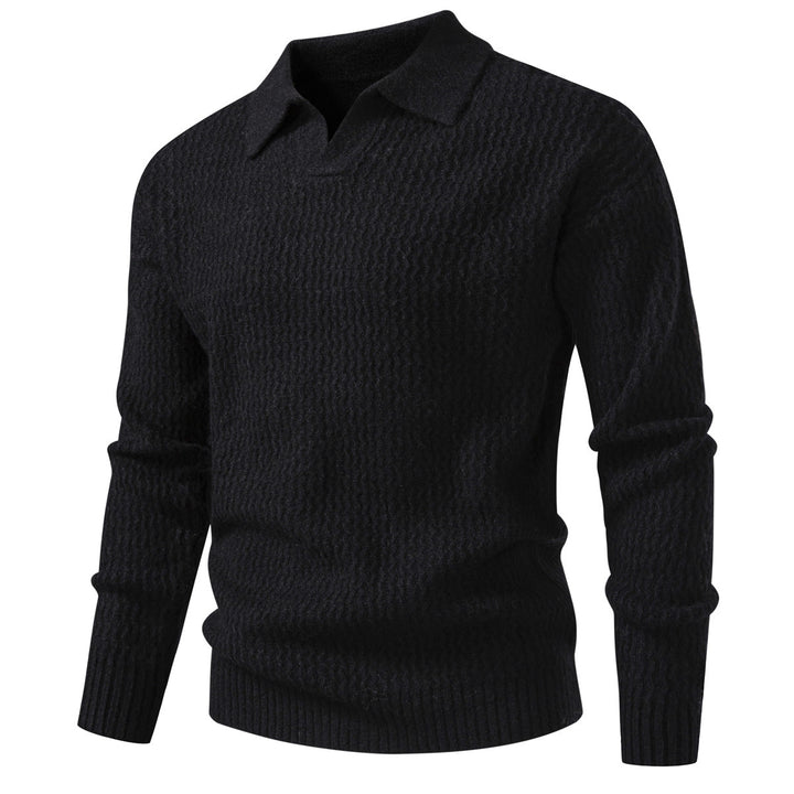 Herren Polokragen-Feinstrickpullover mit strukturierter Wellenoptik und geripptem Saum Drune