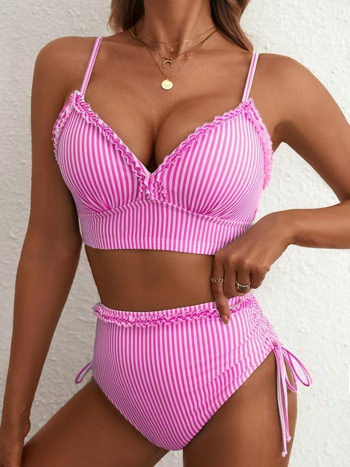 Damen Bikini-Set mit süßem Rüschendetail und hoch tailliertem Schnitt Drune