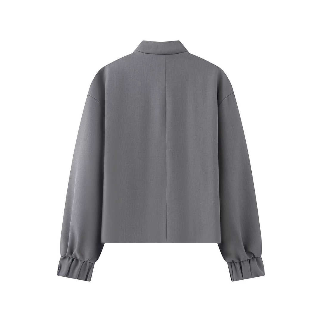 Damen Kurze Boxy‑Jacke mit Stehkragen und Knotenverschluss-Details Drune