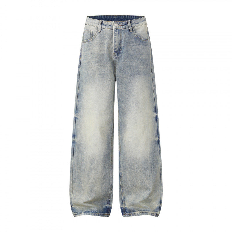 Damen Weite Highwaist-Jeanshose im Balloon-Schnitt mit Used‑Effekt und elastischem Saum Drune