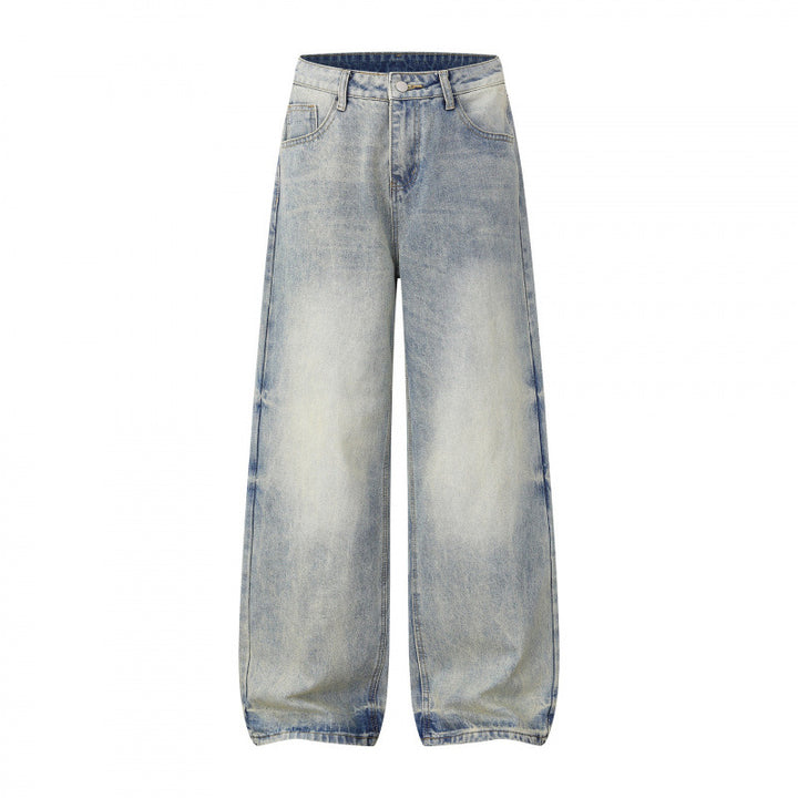 Damen Weite Highwaist-Jeanshose im Balloon-Schnitt mit Used‑Effekt und elastischem Saum Drune