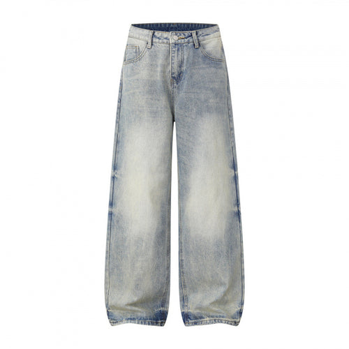 Damen Weite Highwaist-Jeanshose im Balloon-Schnitt mit Used‑Effekt und elastischem Saum Drune