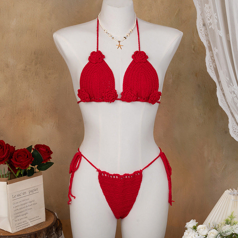 Damen Elegantes Häkel-Bikini-Set mit floralen Applikationen Drune