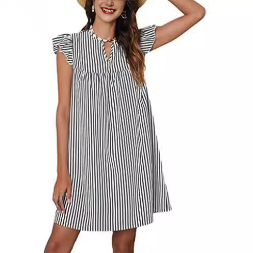 Damen Strandkleid mit fließendem Schnitt und voluminösen Rüschenärmeln Drune