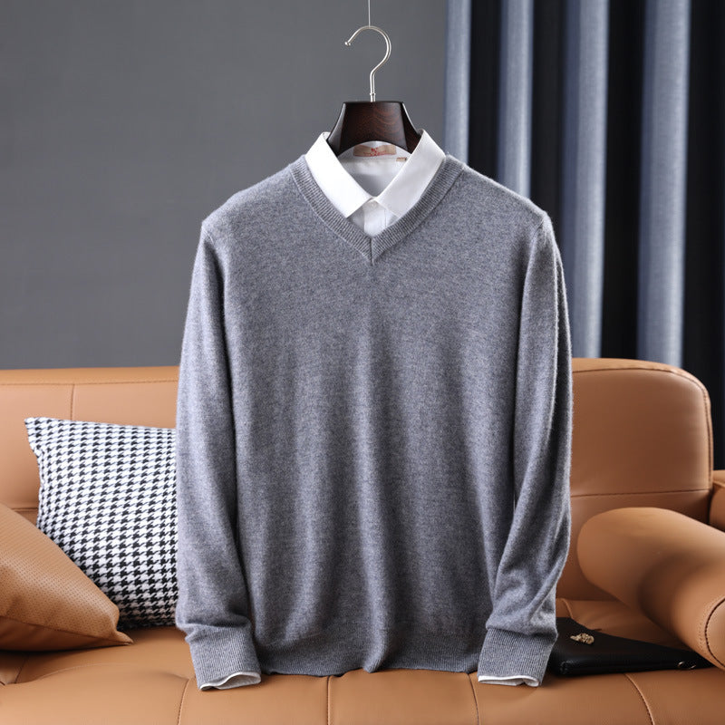 Herren Slim-Fit Rundhalspullover aus feinem Kaschmir-Mix mit dezenter Rippenkante Drune