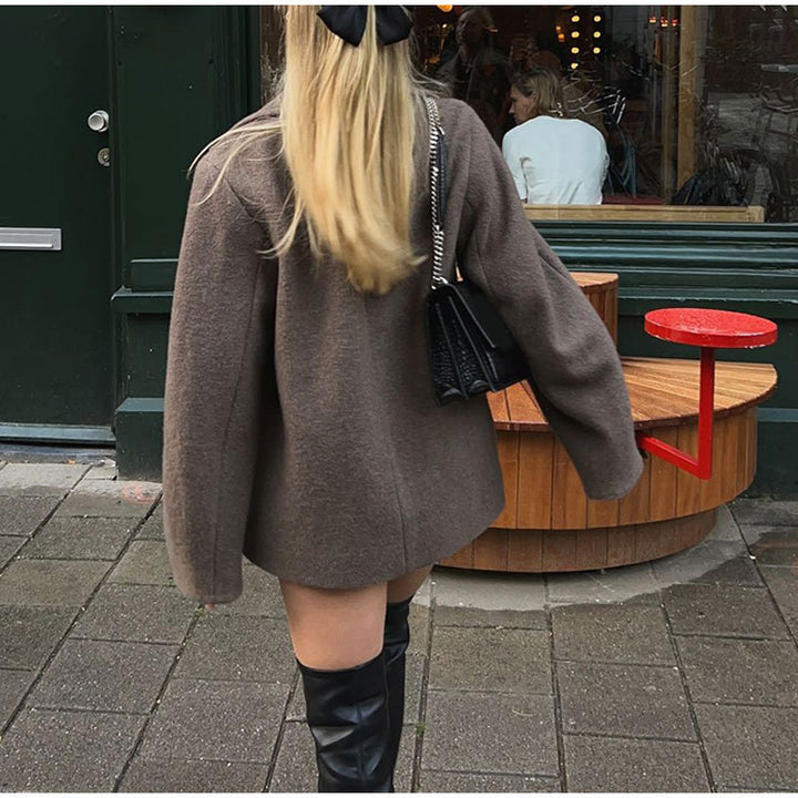 Damen Oversized Woll-Cardigan mit breiten Ärmeln und elegantem Revers Drune
