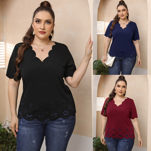 Damen Elegantes Oberteil mit romantischem Wellenmuster und Perforationen Drune