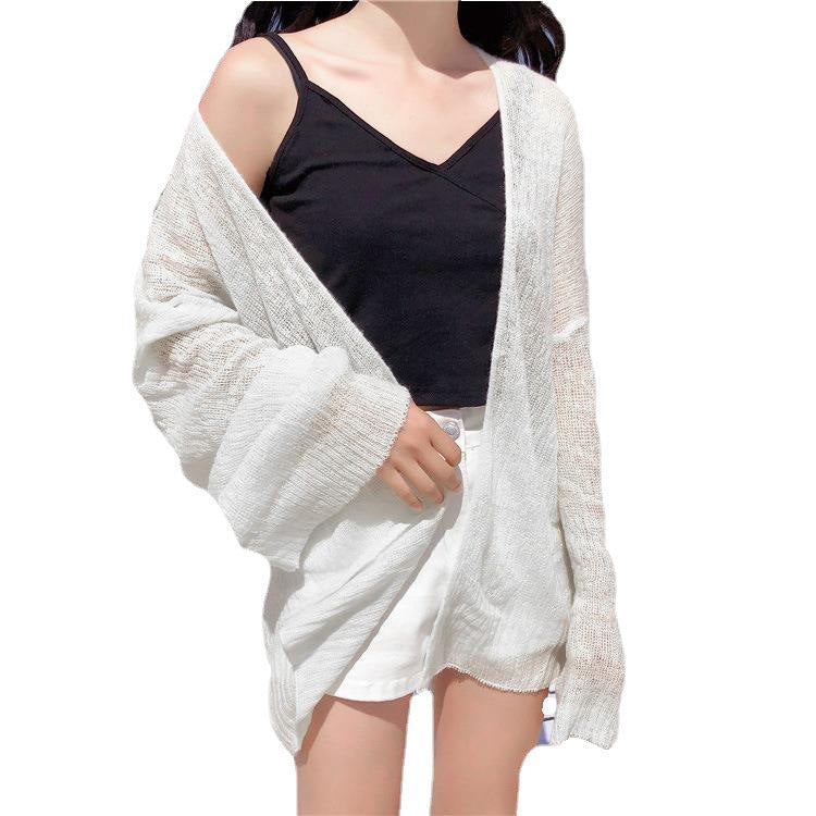 Damen luftiger Strickcardigan mit offener Front und weiten Ärmeln Drune