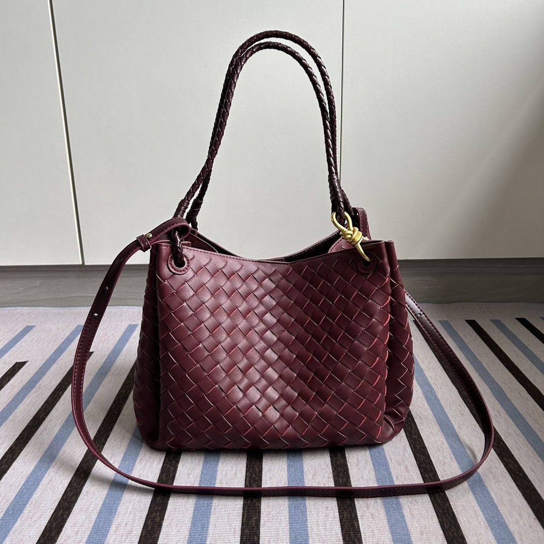 Damen Woven Leather Tote Bag mit verstellbarem Schultergurt Drune