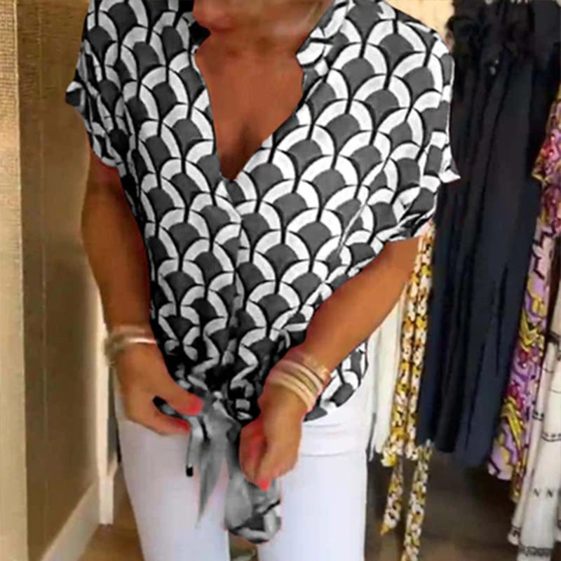 Damen lässiges Blusenshirt mit geometrischem Muster und lockerer Passform Drune