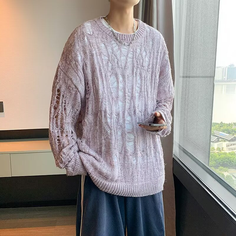 Herren Lässiger Strickpullover mit Lochmuster Drune