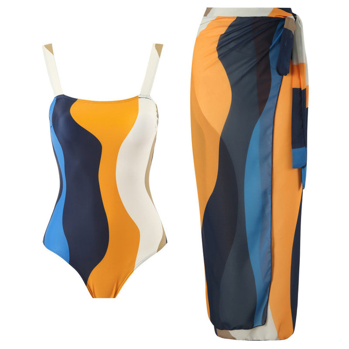 Damen Einteiler Badeanzug mit stilvollem Wickelrock Drune
