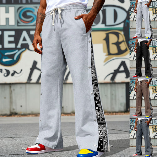 Herren nan weit geschnittene Snap-Front Jogginghose mit Paisley-Seiteneinsatz und elastischem Komfortbund Drune