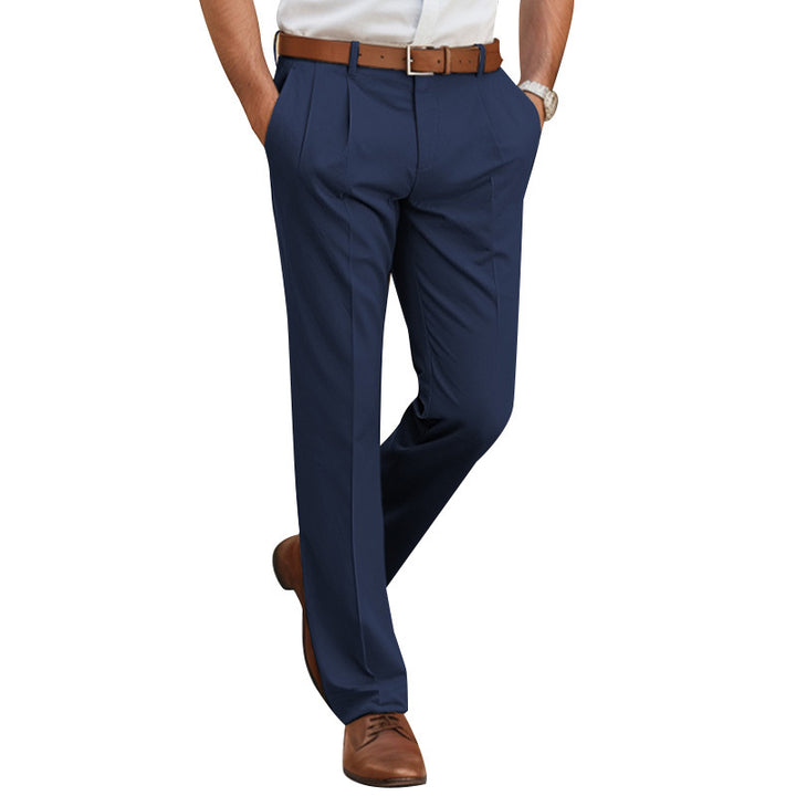 Herren Elegante Bundfalten-Hose mit geradem Bein und Bügelfalte Drune