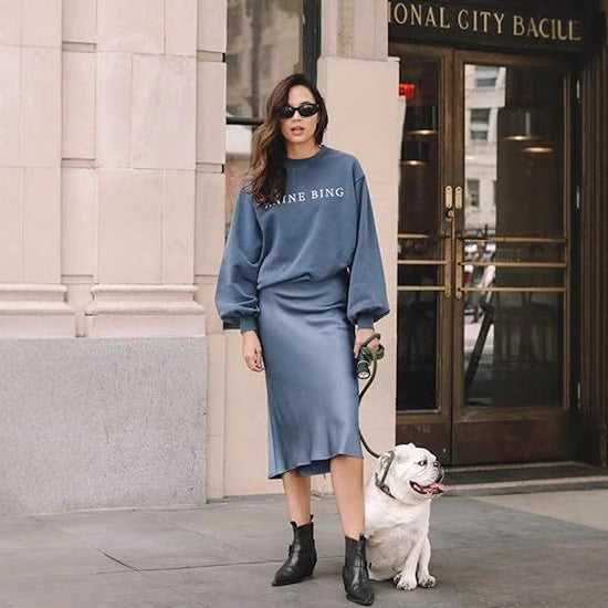 Damen eleganter Midi-Rock aus satinierter Viskose mit fließendem Fall Drune