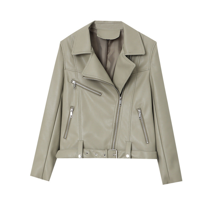 Damen modische Bikerjacke aus hochwertigem Kunstleder mit taillierter Passform Drune