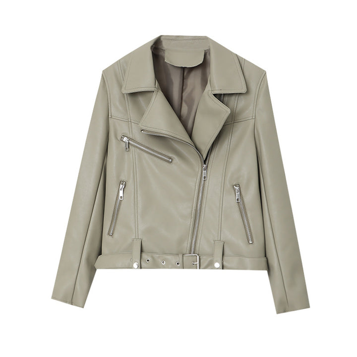 Damen modische Bikerjacke aus hochwertigem Kunstleder mit taillierter Passform Drune