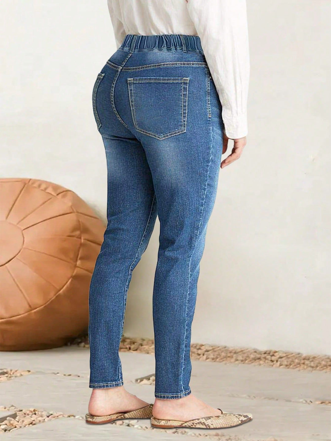 Damen hochgeschnittene Stretch-Jeggings mit elastischem Komfortbund und Gesäßtaschen Drune