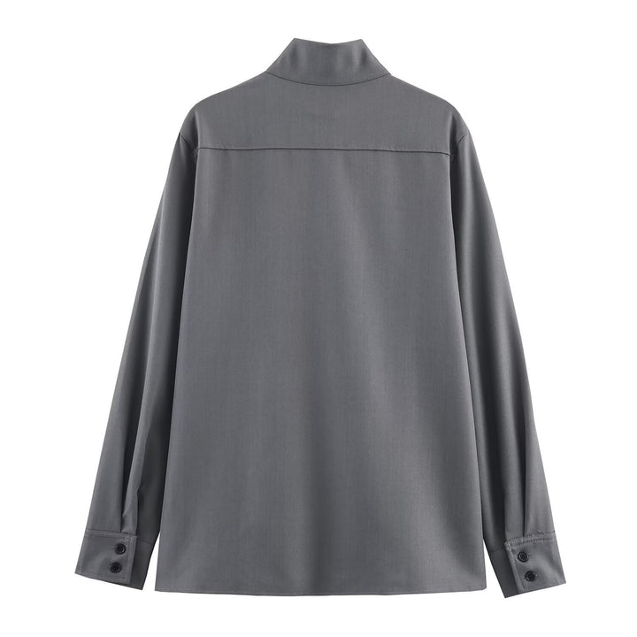 Damen Locker geschnittene Tunika‑Bluse mit verdeckter Knopfleiste und Stehkragen Drune