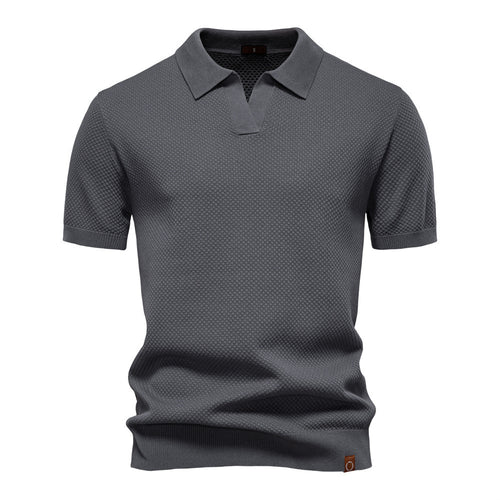Herren nan strukturiertes Feinstrickpoloshirt mit offenem Reverskragen Drune
