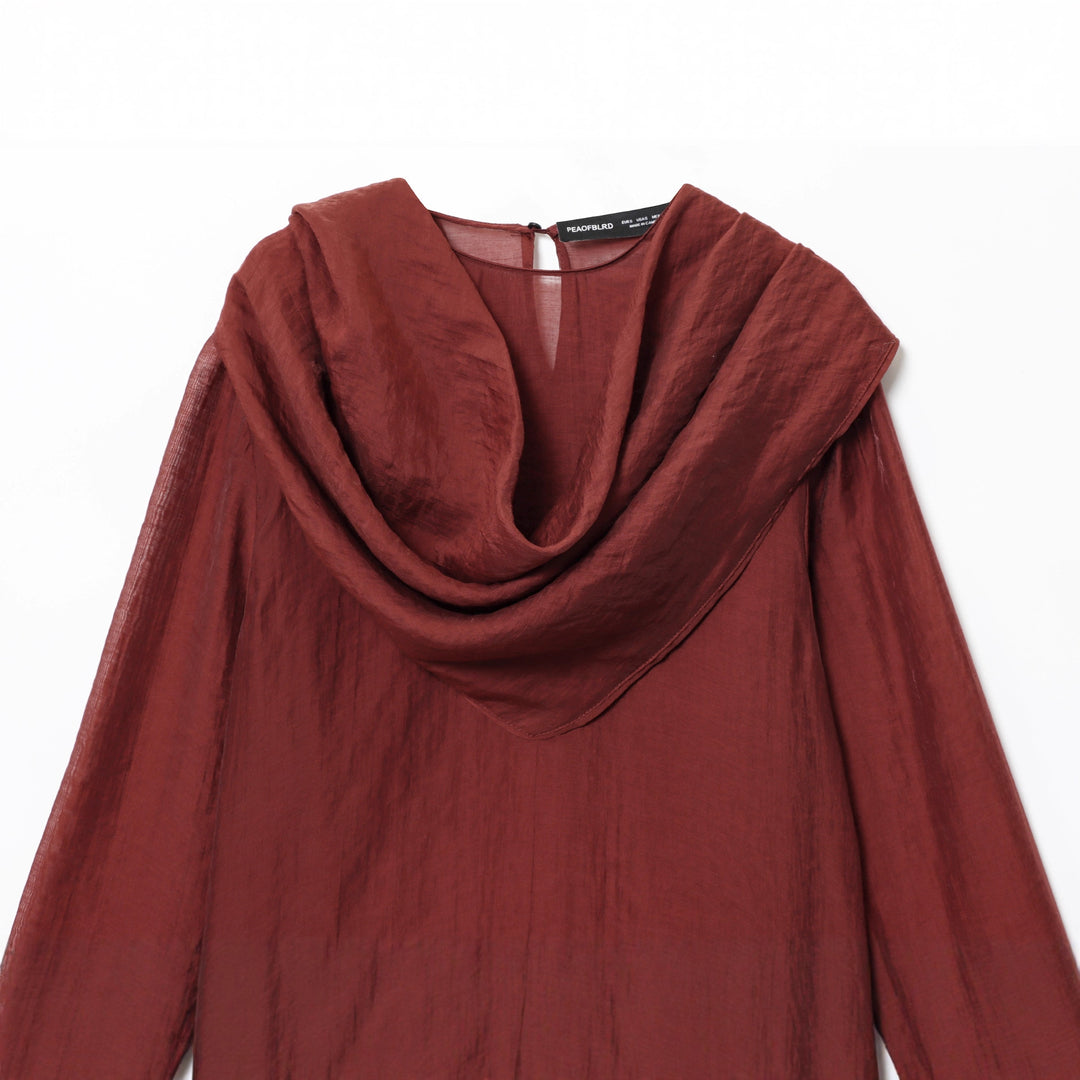 Damen nan elegant-drapierte Bluse mit großem Wasserfallkragen und leicht strukturierter Satinoptik Drune