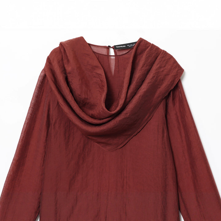 Damen nan elegant-drapierte Bluse mit großem Wasserfallkragen und leicht strukturierter Satinoptik Drune