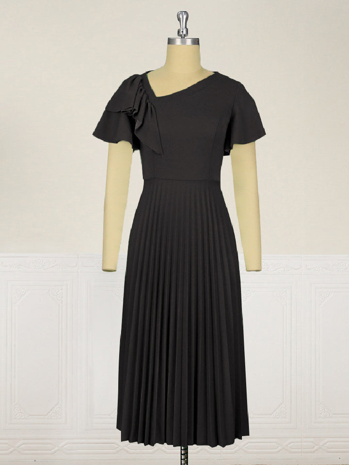 Damen elegantes Plisseekleid mit asymmetrischem Rüschen-Detail Drune