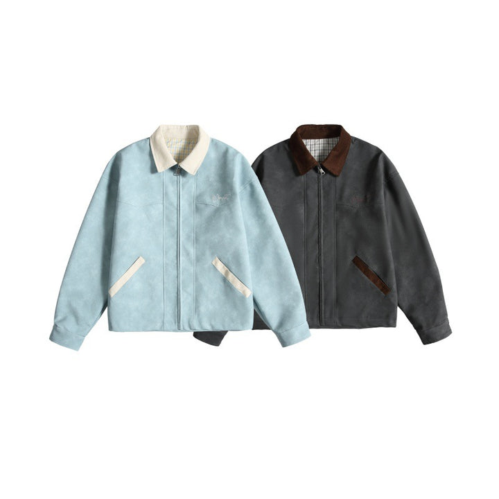 Damen Oversize Wildleder‑Optik Bomberjacke mit Cordkragen und verdecktem Reißverschluss Drune