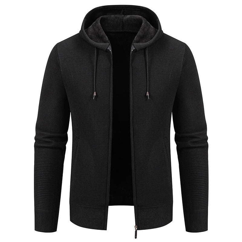 Herren nan strukturierte Reißverschluss-Strickjacke mit gefütterter Kapuze und weichem Teddy-Innenfutter Drune
