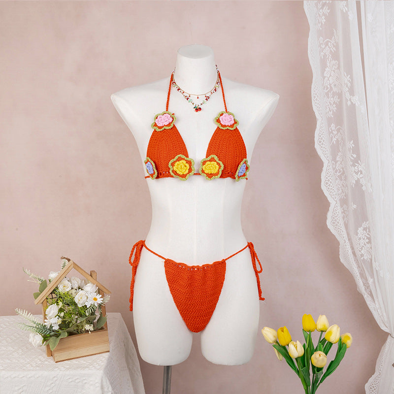 Damen Häkel-Bikini mit verspieltem Blumendesign und verstellbaren Bändern Drune