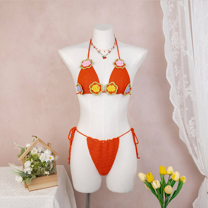 Damen Häkel-Bikini mit verspieltem Blumendesign und verstellbaren Bändern Drune