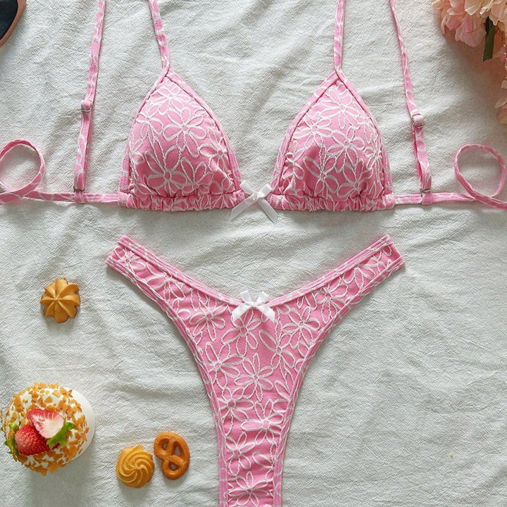 Damen Verspielter Triangel-Bikini mit floralen Applikationen Drune