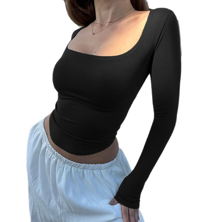 Damen Enganliegendes Langarm-Croppedshirt mit quadratischem Ausschnitt Drune