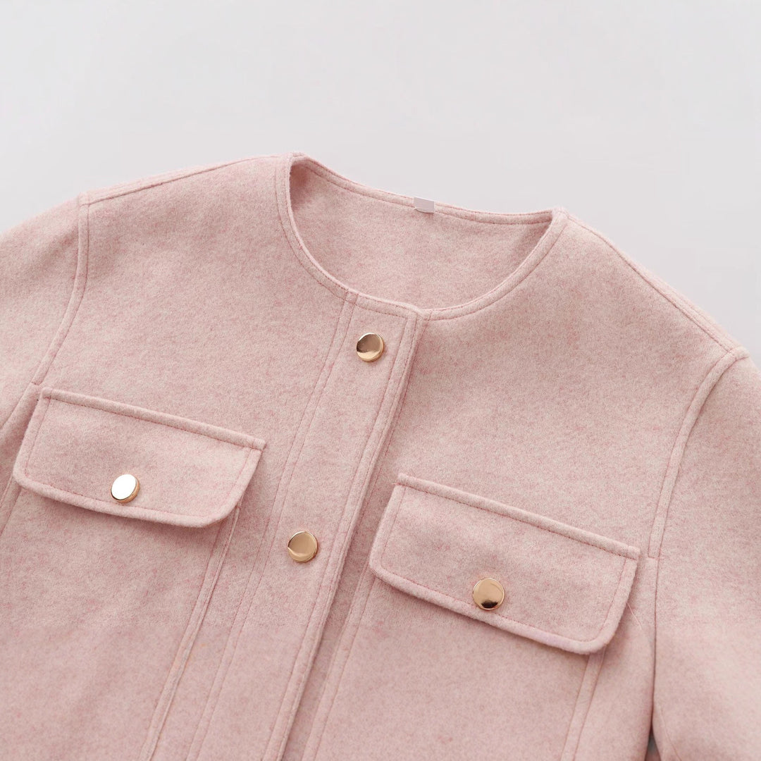 Damen Cropped Wollmix‑Jacke im Boxy‑Schnitt mit Rundhalsausschnitt und Zierdruckknöpfen Drune