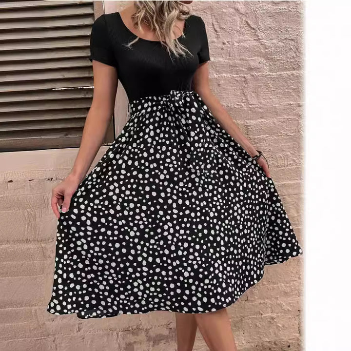 Damen Midikleid mit ausgestelltem Rock und modischem Punktedesign Drune