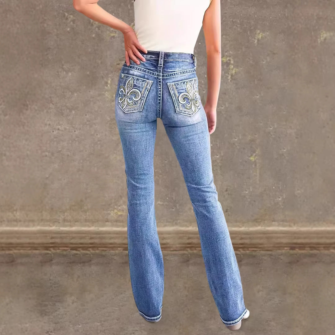 Damen Flared Jeans im Vintage-Stil mit hochgradigem Detail und raffinierten Stickereien Drune