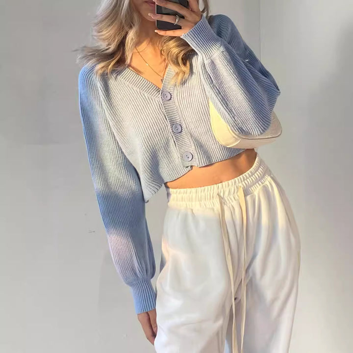 Damen Cropped Rippstrickcardigan Pullover Drune