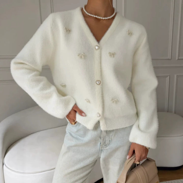 Damen Flauschige Strickjacke mit Herzknöpfen Drune
