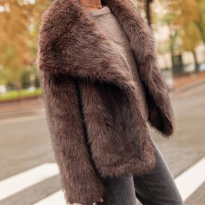 Damen Luxuriöse Kunstfelljacke mit voluminösen Ärmeln und breitem Revers Drune