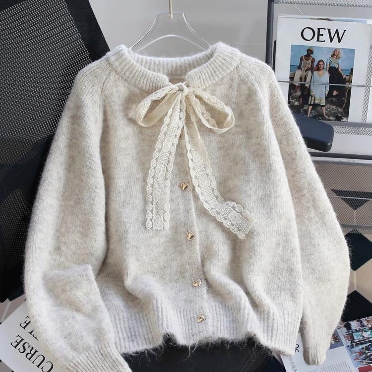 Damen Verspielter Strickcardigan mit Schleifenakzenten Drune